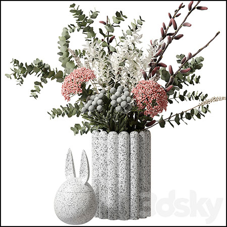 花瓶和花束室内摆件3D模型素材天下