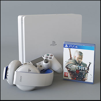 Sony Playstation 4 PS4游戏手柄主机和耳机3D模型素材天下精选