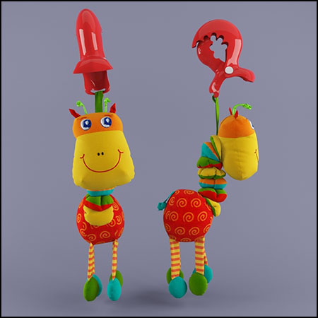 婴儿小牛毛绒玩具推车小床动物挂件3D模型16设计网精选