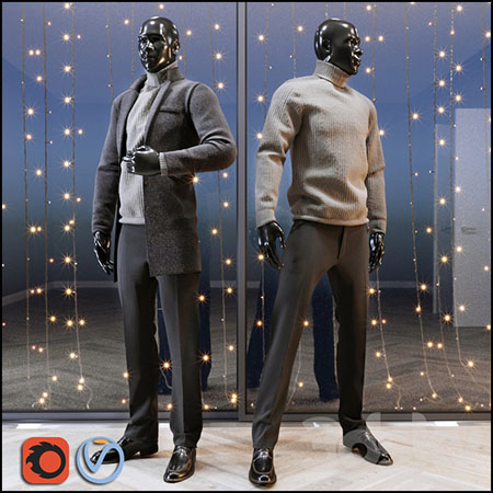 服装店衣服展示黑色男性塑料模特3D