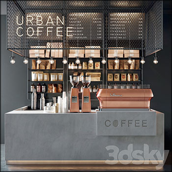 咖啡店柜台和咖啡商铺展示3D模型16