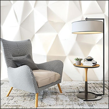 现代弧形布艺沙发椅和落地灯组合3D