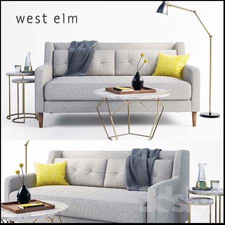 west elm双人沙发和台灯茶几3D模型16设计网精选