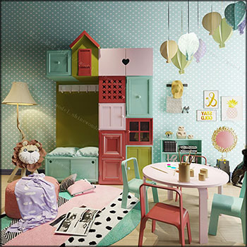 儿童房家具室内场景3D模型16图库网精选