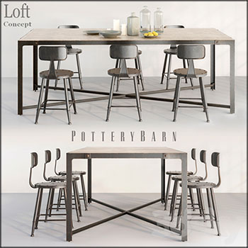 金属餐台餐桌和迷你餐椅椅子3D模型