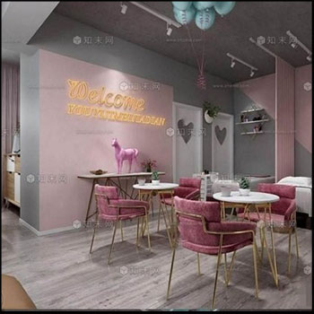 粉色风格美容院/水疗中心室内场景3D模型16设计网精选