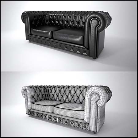 双人皮质沙发3D模型16设计网精选