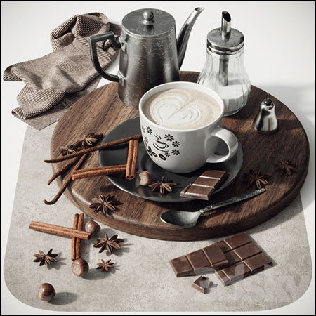 咖啡和巧克力咖啡用具3D模型16设计网精选
