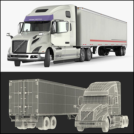沃尔沃VNL 860卡车2018带拖车索具3D模型