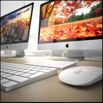 Apple iMac 2015 4k 5k RETINA及其鼠标键盘配件3D模型