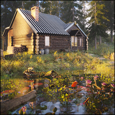 郊外树林中的小木屋室外场景3D模型