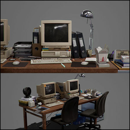 90年代台式电脑办公环境3D模型