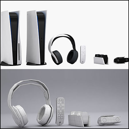 PlayStation 5 (PS5)SONY游戏主机耳机手柄3D模型16设计网精选
