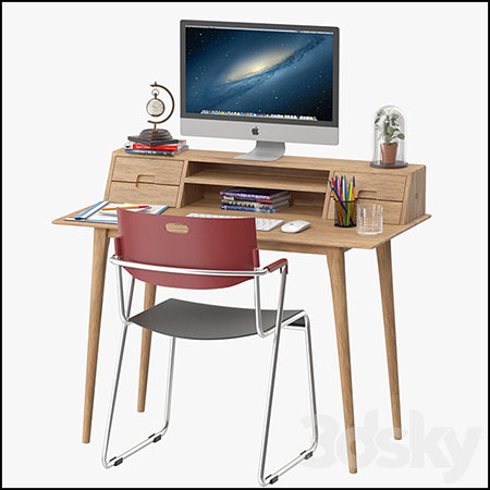 斯堪的纳维亚风格的电脑和办公桌3D