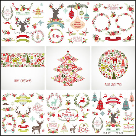 10套花环麋鹿边框圣诞节装饰图案素材天下精选矢量素材