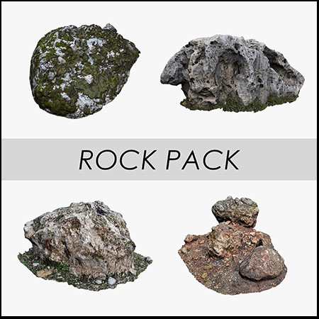低多边形岩石、苔藓石等3D模型