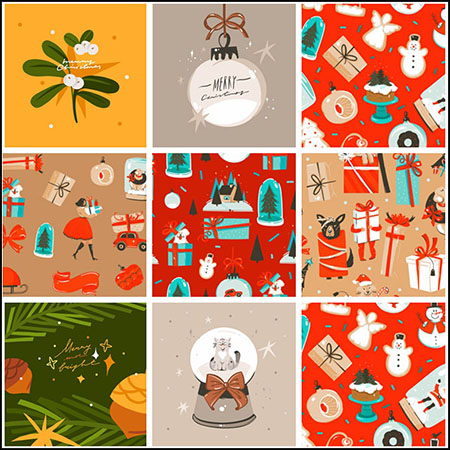 11款手绘圣诞节插图和无缝背景16图库网精选矢量素材
