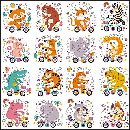 20款骑自行车的可爱手绘动物插图16