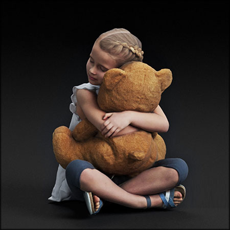 拥抱泰迪熊的小女孩3D/C4D模型16设