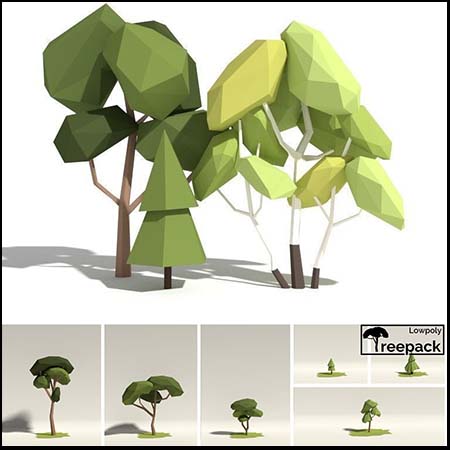 24款低多边形的云杉和大树C4D/3D模型