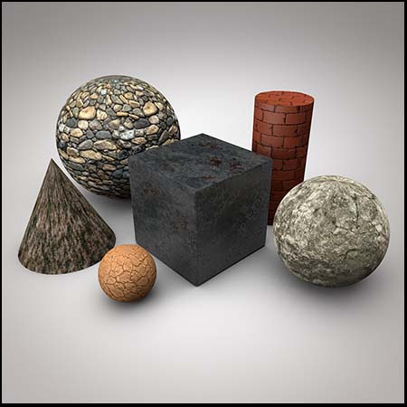 石头地面砖墙C4D材质创意场景3D模