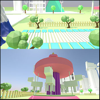 低多边形卡通城市游乐园C4D动画工程文件