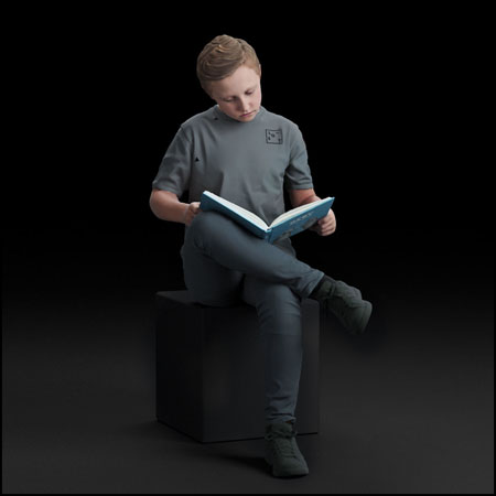 坐在凳子上看书的男孩3D/C4D模型16