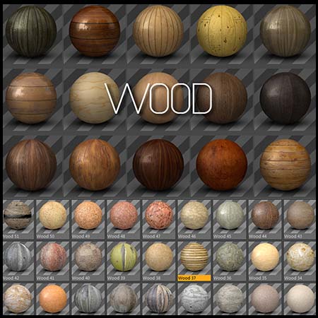53个C4D木材木纹木地板材质球纹理