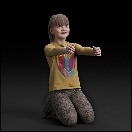 伸出手臂跪着的女孩3D/C4D模型16设