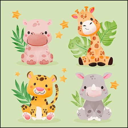 7款水彩森林动物插图素材中国网精选矢量素材