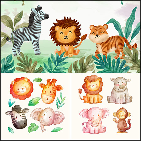 4款卡通森林野生动物水彩插图16图库网精选矢量素材