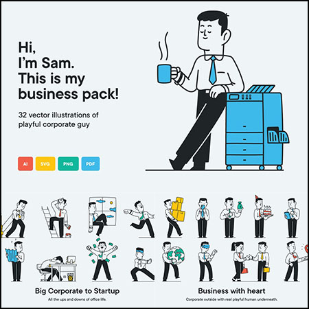 Business Sam有趣的商务办公场景16设计网精选矢量插图