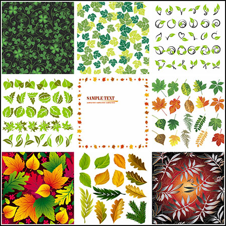 11款绿色叶子秋季黄色叶子树叶插图背景框架16设计网精选矢量素材
