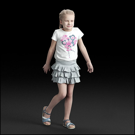 穿着裙子站立的小女孩3D/C4D模型16