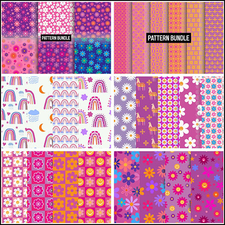 6套小花彩虹涂鸦等无缝图案16设计网精选矢量素材