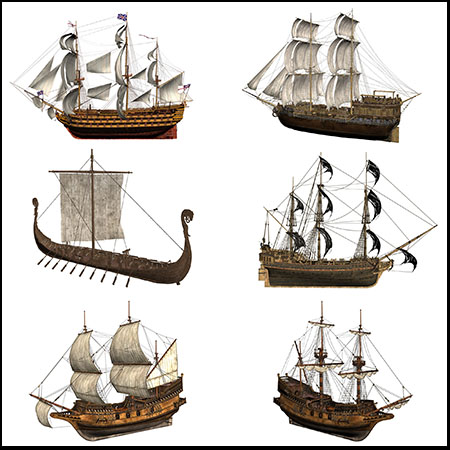 7款古代军舰海盗船三桅帆船北欧维京船C4D模型16图库网精选