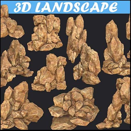 C4D假山峡谷岩低面陡峭悬崖岩石景观山石3D模型OBJ格式素材