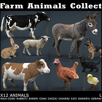 12款农场动物C4D/3D模型