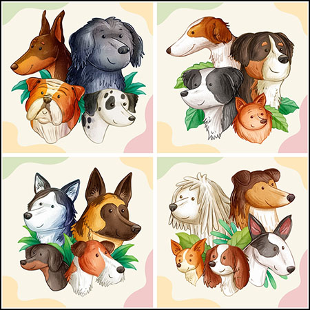 5套手绘多犬种狗插图素材中国网精选矢量素材