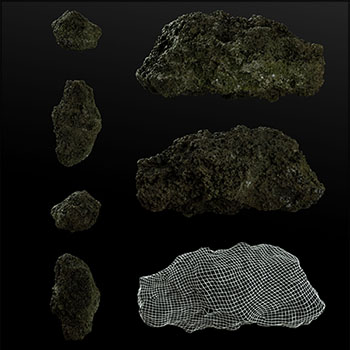 石头长满青苔的岩石3D/C4D模型