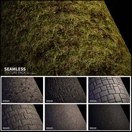 4K无缝多通道材质沥青树皮混凝土泥土草沙子3D贴图16素材网精选素材