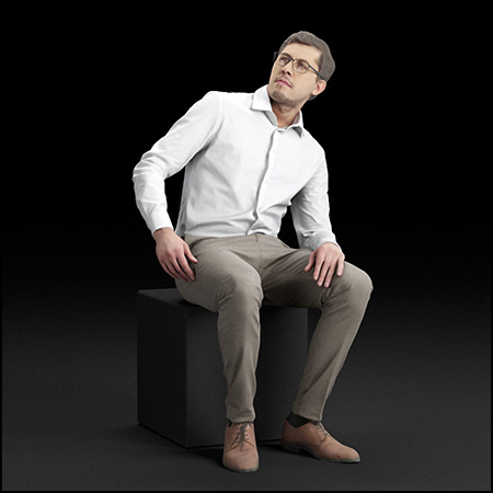 穿白色衬衫坐着的商务男士3D/C4D模型16设计网精选