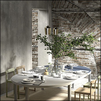 室内餐桌餐椅餐具3D/C4D模型16图库网精选