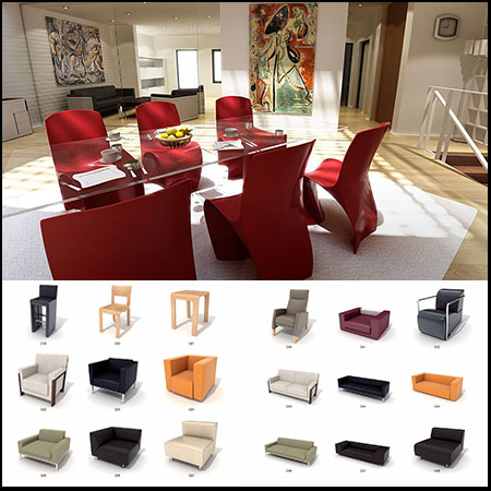 117种室内家具沙发 餐桌 餐椅等C4D模型16设计网精选