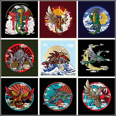 17款日本风动物纹身插图素材中国网精选矢量素材