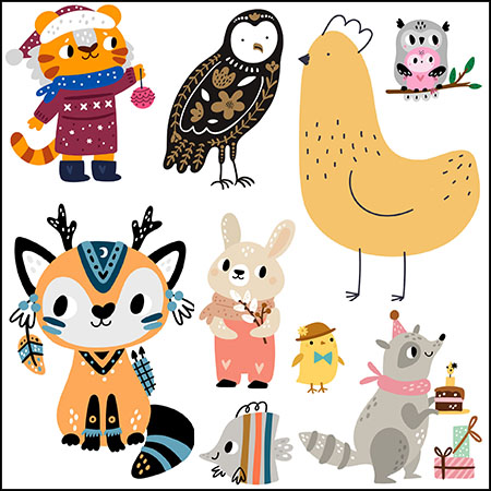10款孩子涂鸦风格可爱动物素材中国网精选矢量插图