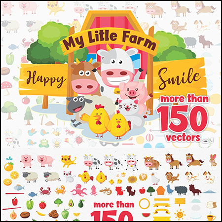 150款可爱的农场动物蔬菜植物树木16图库网精选矢量插图