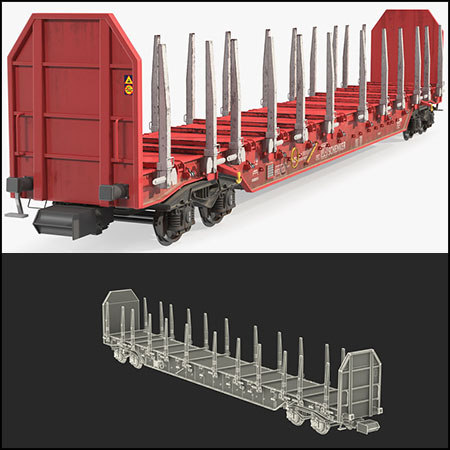 木料运输货车牲畜货运列车车厢 火车货运车厢3D/C4D模型素材天下精选