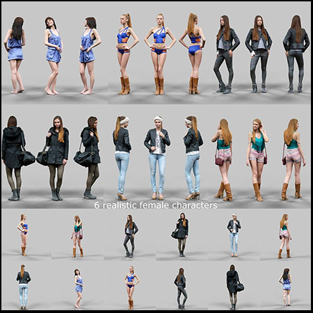 6款高精度的女性角色C4D人物模型3D创意场景