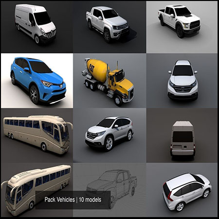 轿车、皮卡、越野车、大巴车、公交车、混凝土搅拌车3D/C4D模型